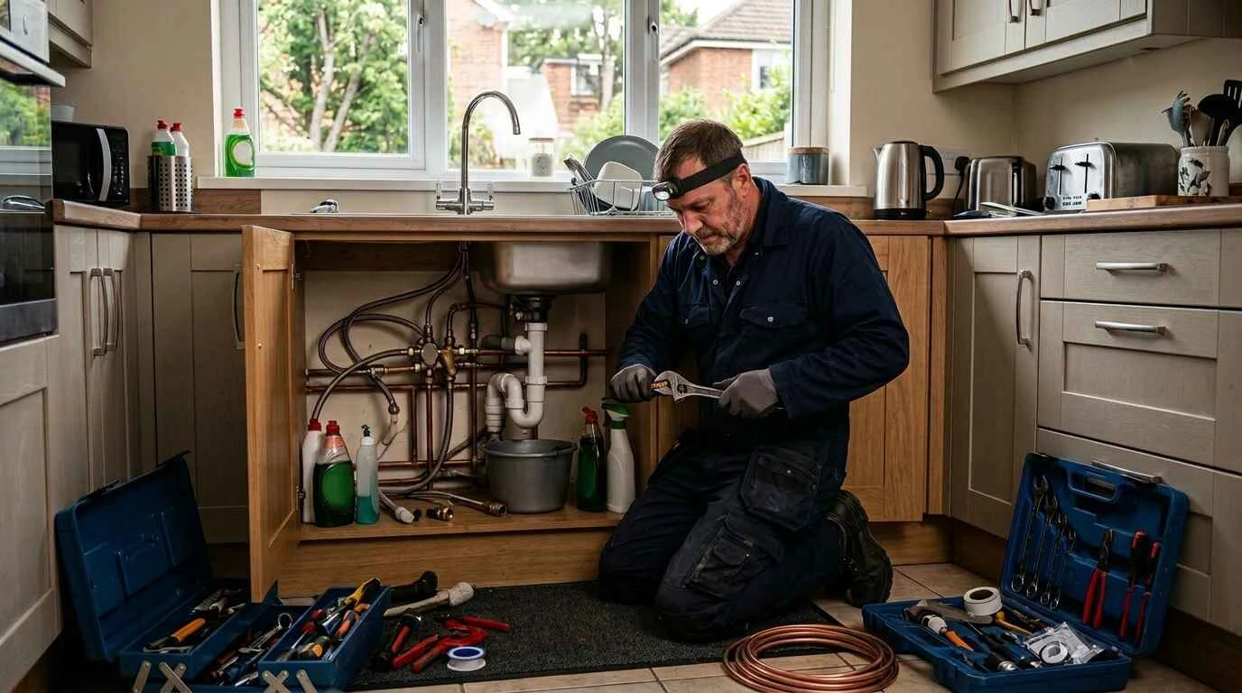 Plumb Buster engineer fixing a plumbing fault in Furnace Green, Crawley
