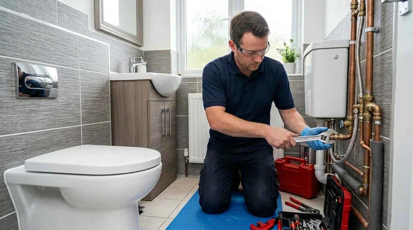 Plumb Buster engineer fixing a plumbing fault in Three Bridges, Crawley